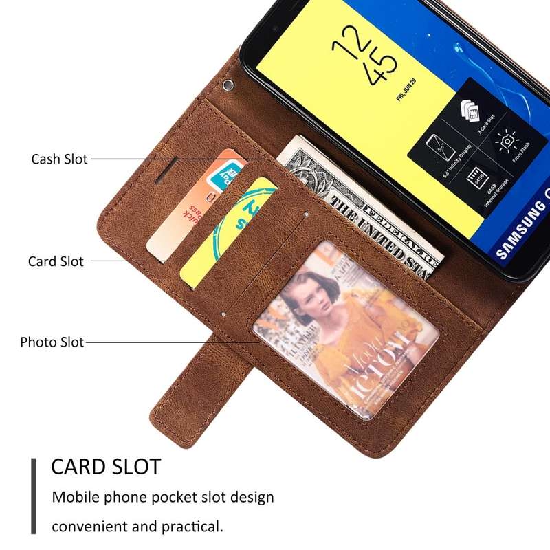 For Samsung Galaxy J6 Skin Feel Splicing Horizontal Flip Leather Case with Holder & Card Slots & ...