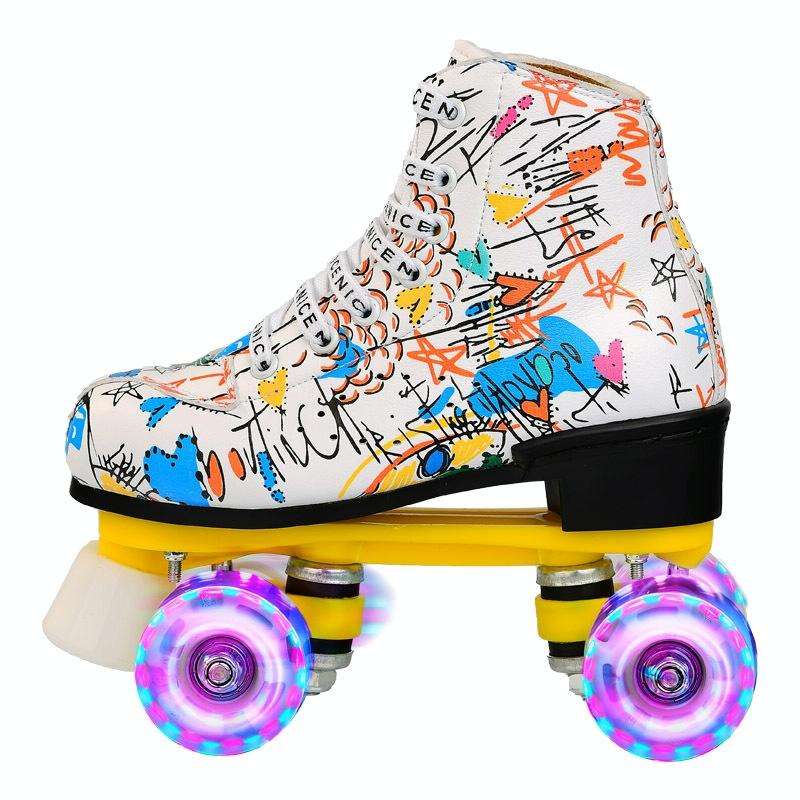 Adult Children Graffiti Roller Skates Shoes Double Row Four-Wheel Roller Skates Shoes, Size: 40(F...