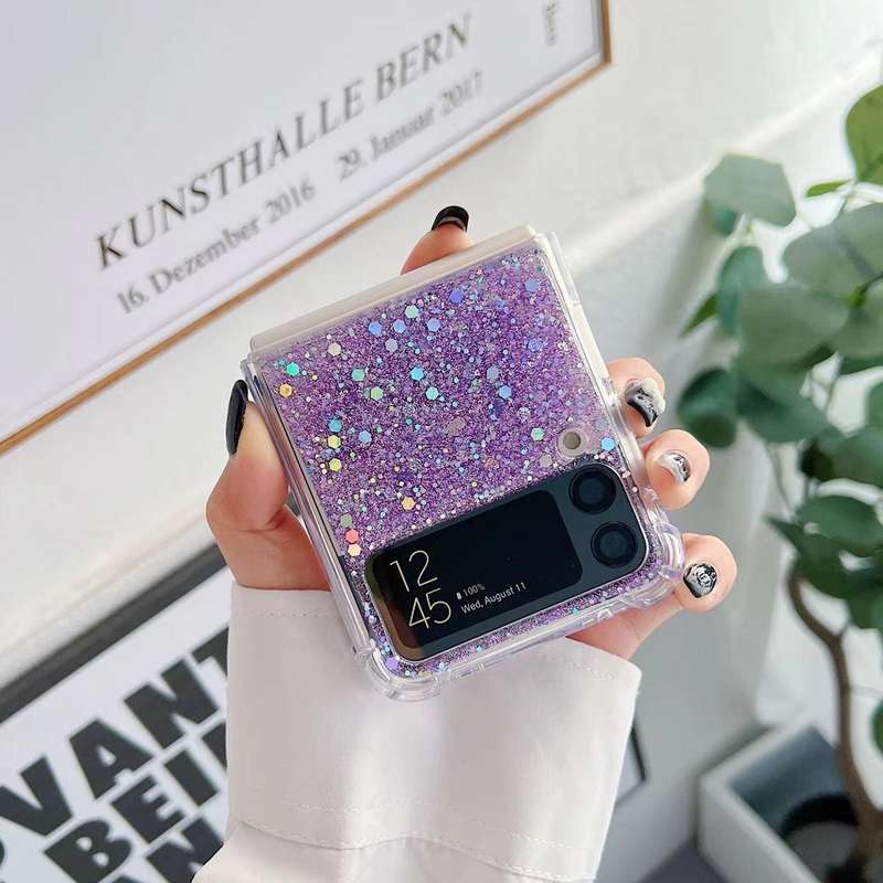 For Samsung Galaxy Z Flip4 Glitter Sequins Epoxy TPU Phone Case(Gold)