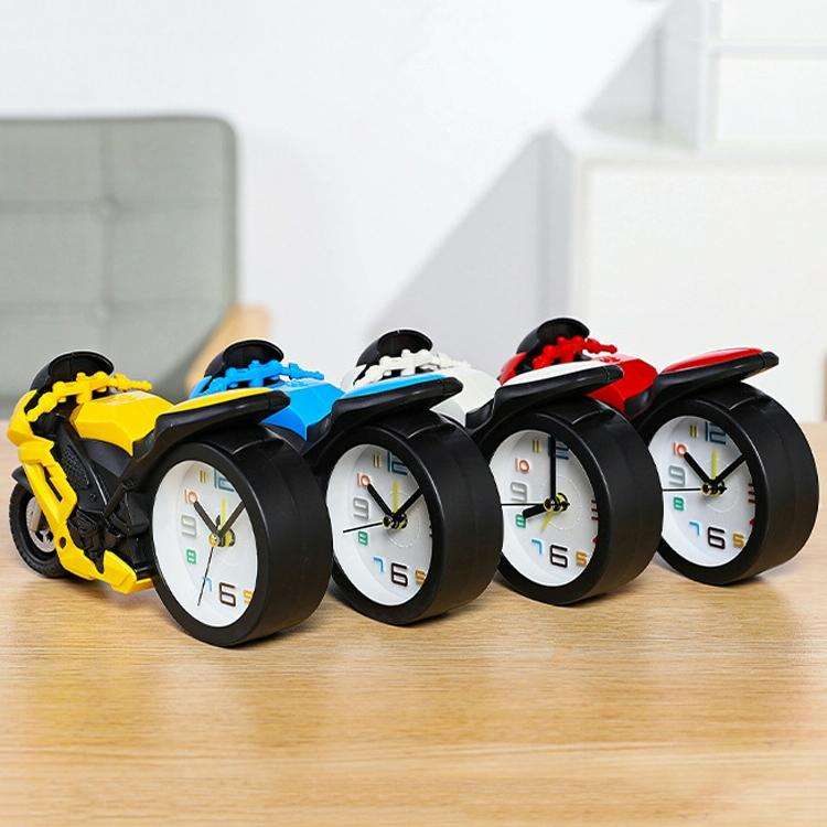 Motorcycle Alarm Clock Ornaments Creative Child Gift Clock(Blue Motorcycle Racing)
