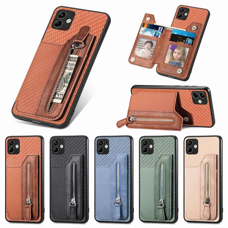 For Samsung Galaxy A04 4G Carbon Fiber Horizontal Flip Zipper Wallet Phone Case(Green)