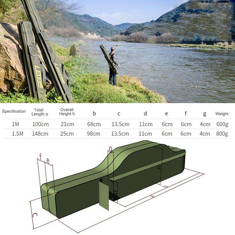 LEO 27746 Folding Fishing Rod Bag Long Fishing Gear Soft Bag, Length: 1.5m Army Green