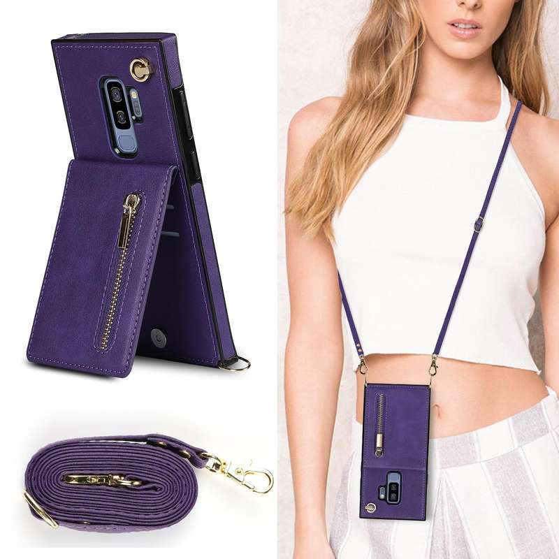 For Samsung Galaxy S9 Plus Cross-body Zipper Square TPU+PU Back Cover Case with Holder & Card Slo...