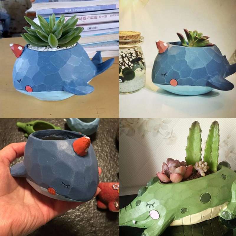 Lovely Home Garden Office Resin Cartoon Animal Shaped Plant Flower Pot Decoration Animal Flower P...