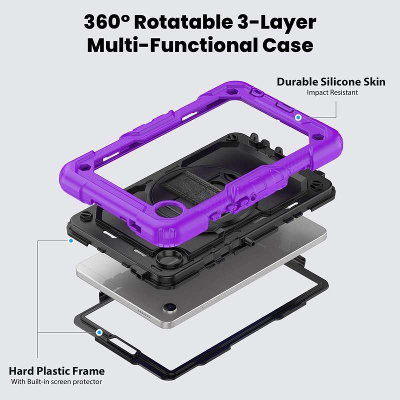 For Samsung Galaxy Tab A9 Silicone + PC Tablet Case with Shoulder Strap(Purple)