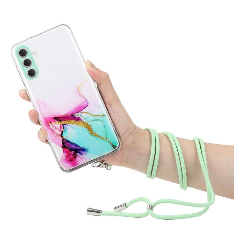 For Samsung Galaxy A54 5G Hollow Marble Pattern TPU Shockproof Phone Case with Neck Strap Rope(Gr...