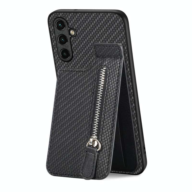 For Samsung Galaxy A14 5G Carbon Fiber Vertical Flip Zipper Wallet Phone Case(Black)