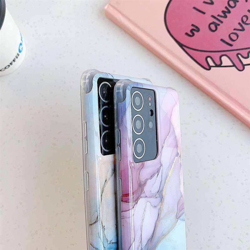 For Samsung Galaxy S21 Plus 5G Four Corners Anti-Shattering Flow Gold Marble IMD Phone Back Cover...