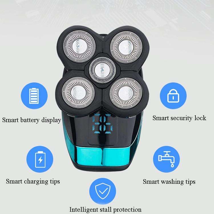 Electric Shaver Rechargeable Razor Intelligent Digital Display Bald Hair Clipper,Style: Blue