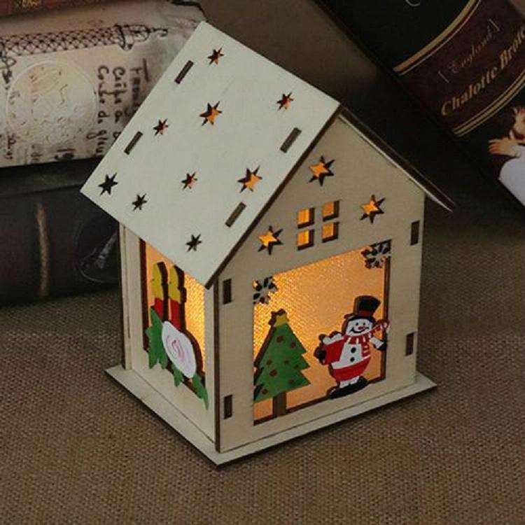 Christmas Luminous Wooden House Christmas Tree Decorations Hanging Ornaments DIY Gift Window Deco...