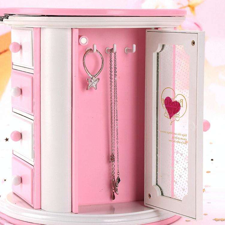 Round Three-Layer Small Drawer Storage Music Box Simple Fresh Jewelry Box Creative Gifts(White Pe...