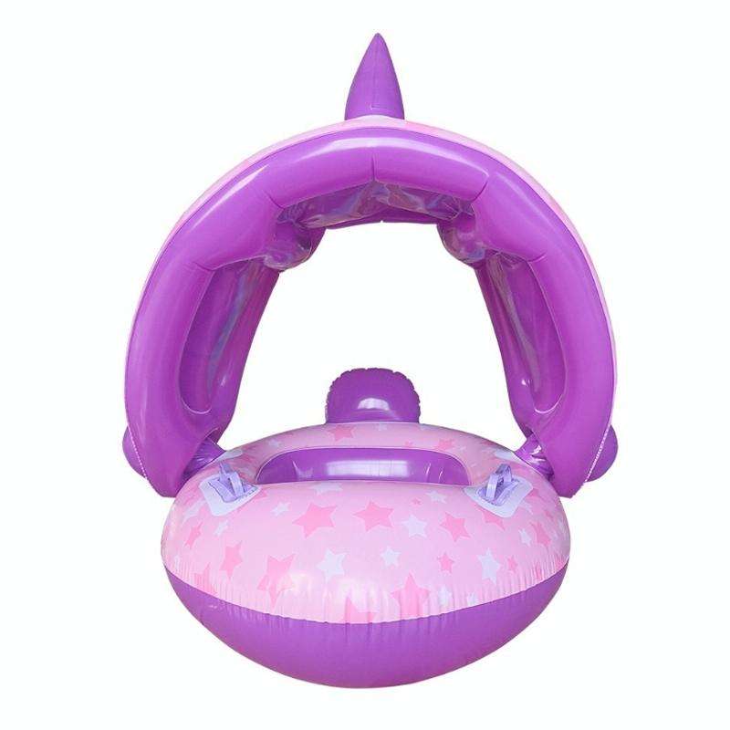Baby Cartoon Animal Swimming Ring With Awning(Green)