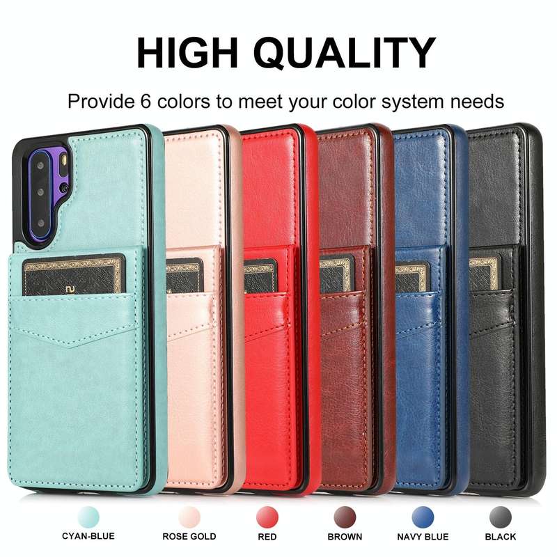 For Huawei P30 Pro Solid Color PC + TPU Protective Case with Holder & Card Slots(Blue)