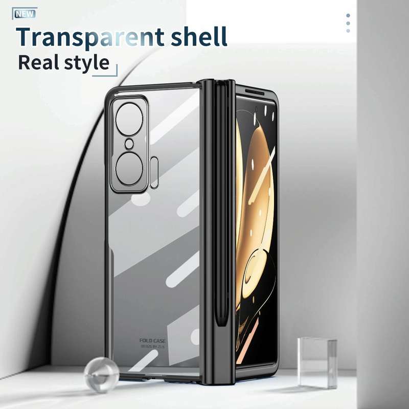 For Honor Magic V Full Body Electroplating Hinge Phone Case with Stylus(Black)