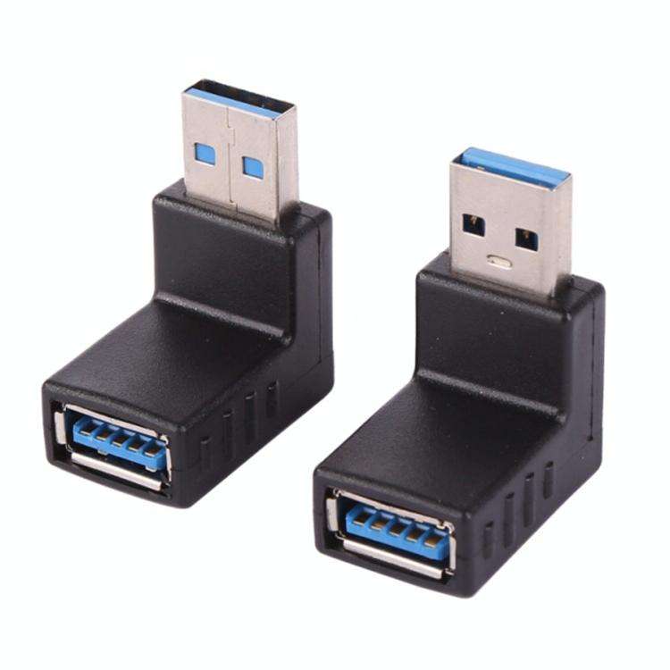 2 PCS L-Shaped USB 3.0 Male to Female 90 Degree Angle Plug Extension Cable Connector Converter Ad...