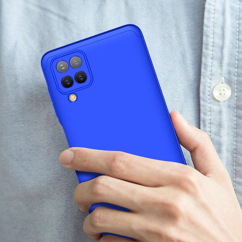For Samsung Galaxy A12 GKK Three Stage Splicing Full Coverage PC Case(Blue)