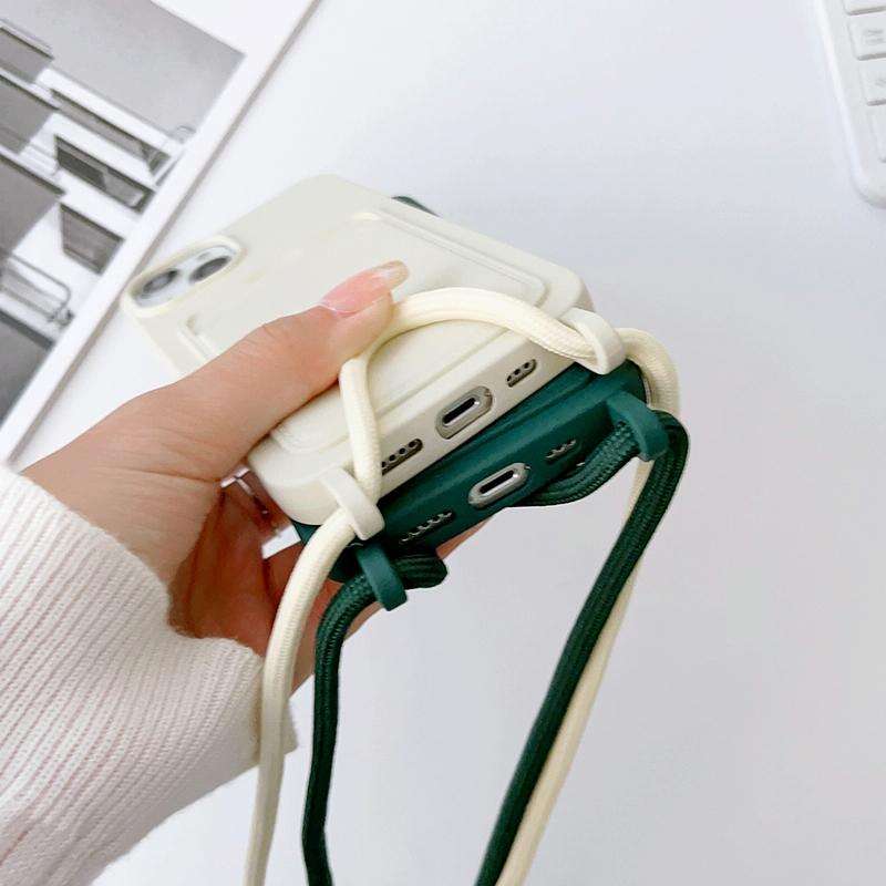 For iPhone 11 Crossbody Lanyard Elastic Silicone Card Holder Phone Case(White)