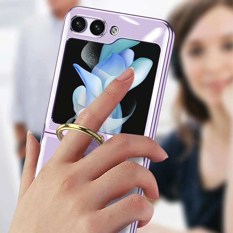 For Samsung Galaxy Z Flip5 GKK Electroplating Phone Case with Ring(Green)