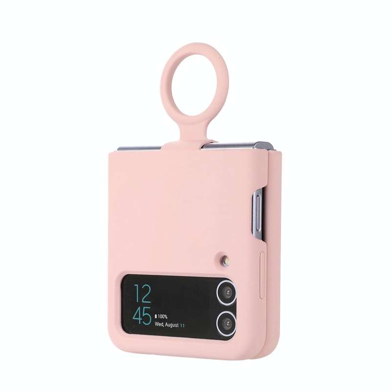 For Samsung Galaxy Flip 4 Silicone Integrated Ring Buckle Phone Case(Pink)