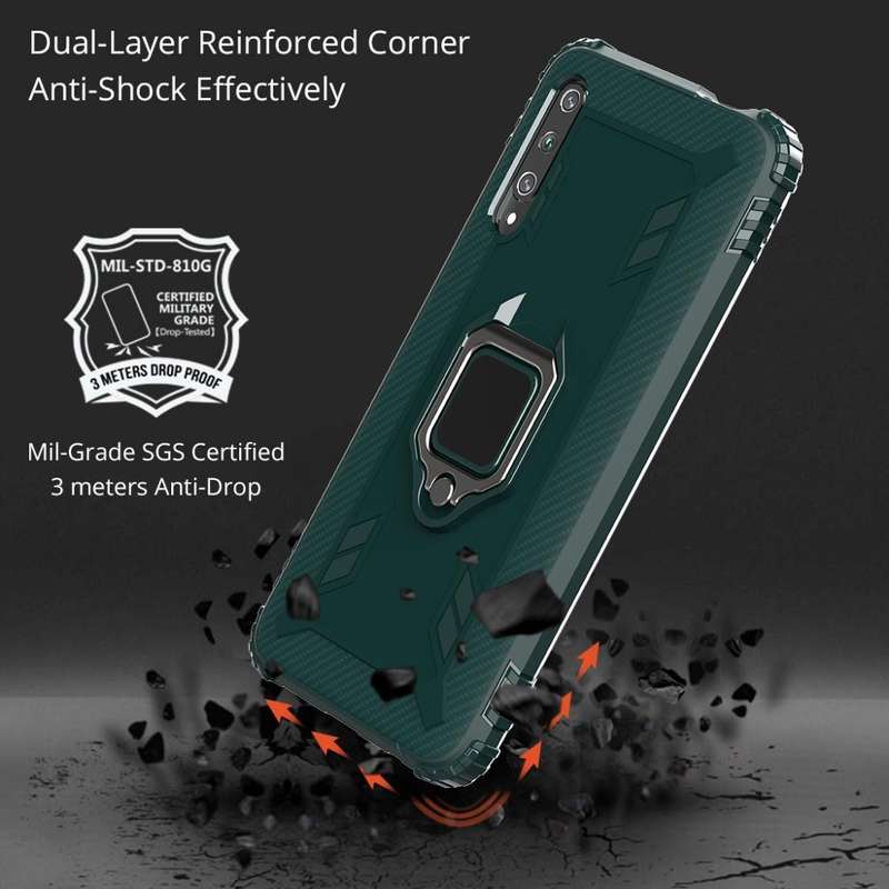 For Huawei P30 Carbon Fiber Protective Case with 360 Degree Rotating Ring Holder(Green)