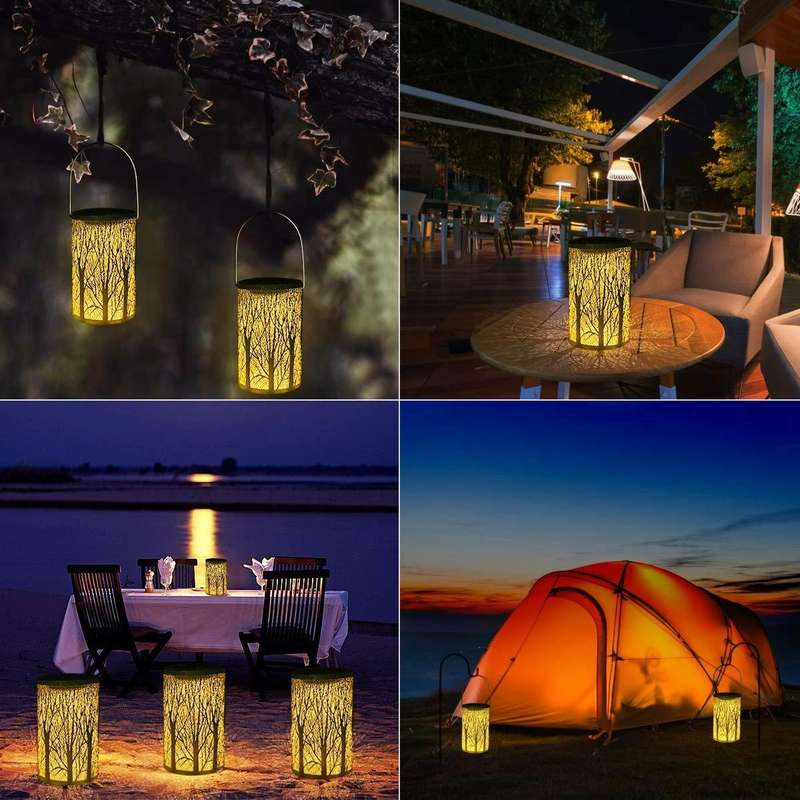 Outdoor Solar Wrought Iron Projection Lamp Hollow Wall Hanging Portable Garden Decorative Lamp, S...