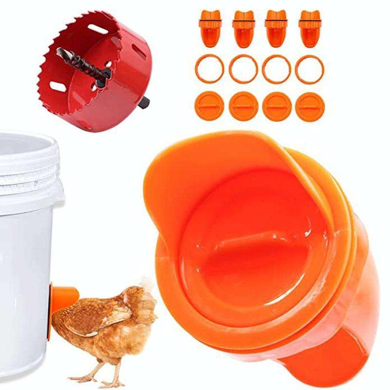 DIY Chicken Feeders Automatic Poultry Feeders Kit For Buckets, Barrels, Troughs, Spec: 4pcs/set O...