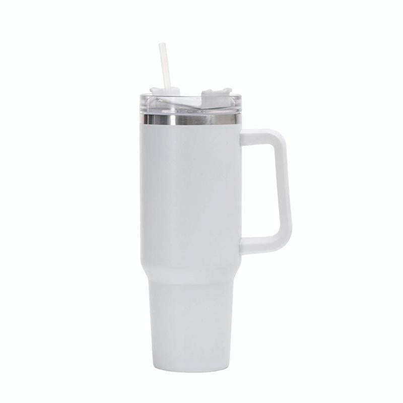 40oz Car Cup Double-Layer Vacuum Cup With Straw Handle Stainless Steel Thermos Cup(Gen1 White)