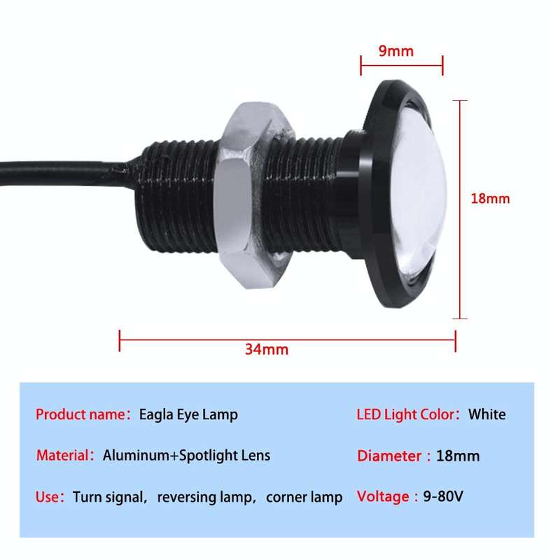 10 PCS 18mm 1.5W DC9-80V Motorcycle Eagle Eye Light Single Lens(Yellow Light)