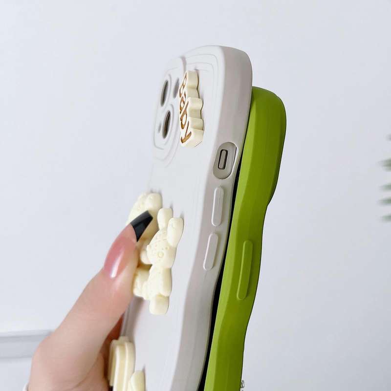 For iPhone 13 Pro Wave Edge 3D M Bear Bunny Silicone Phone Case(White)