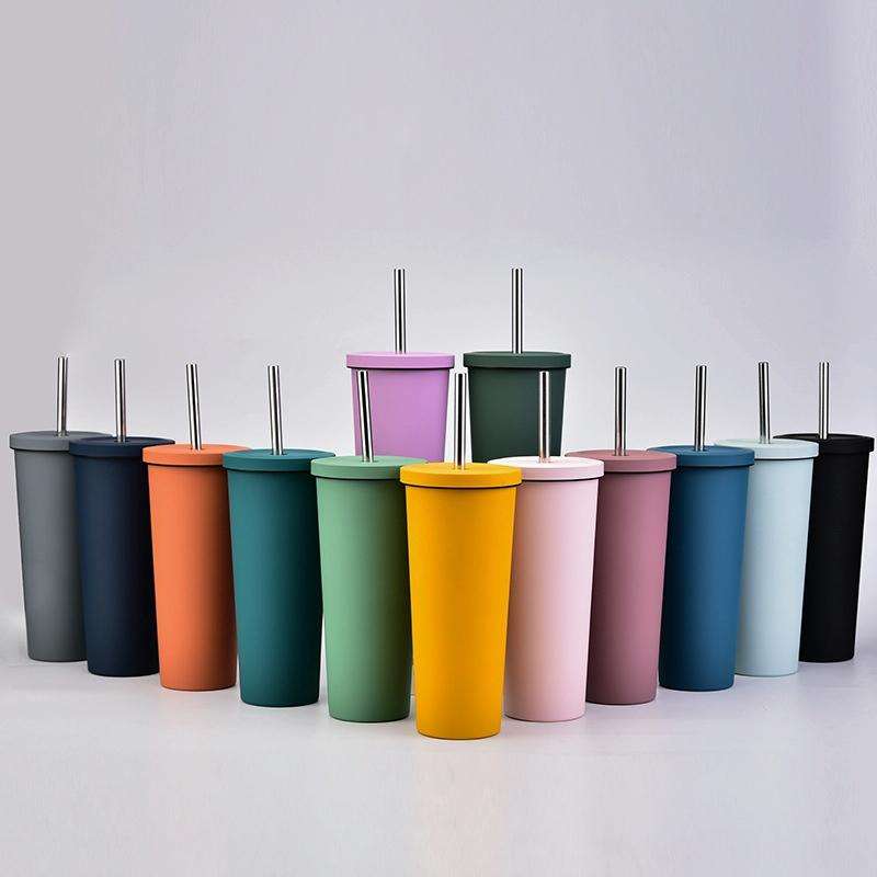 700ml Large Capacity Double Stainless Steel Straw Cup Vacuum Outdoor 304 Insulation Cup Car Water...
