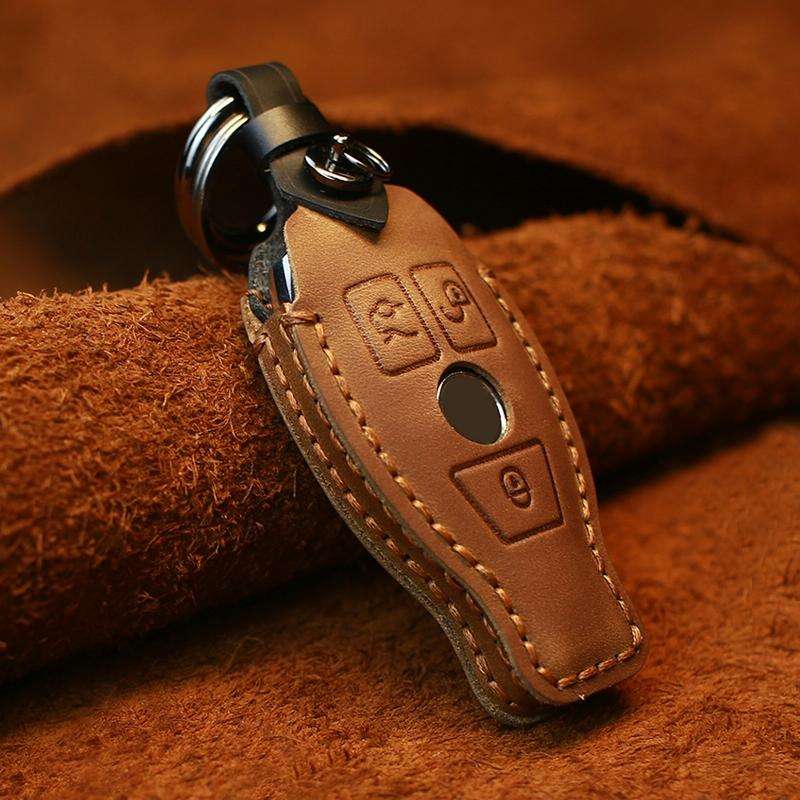For Mercedes-Benz Old Style Car Cowhide Leather Key Protective Cover Key Case (Brown)