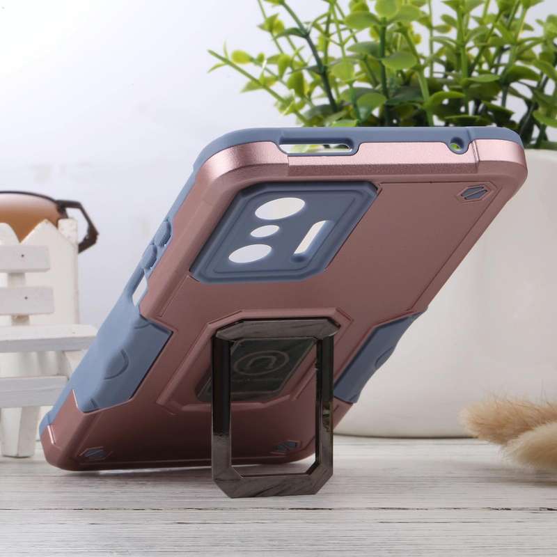 For Xiaomi 11T / 11T Pro Ring Holder Non-slip Shockproof Armor Phone Case(Rose Gold)