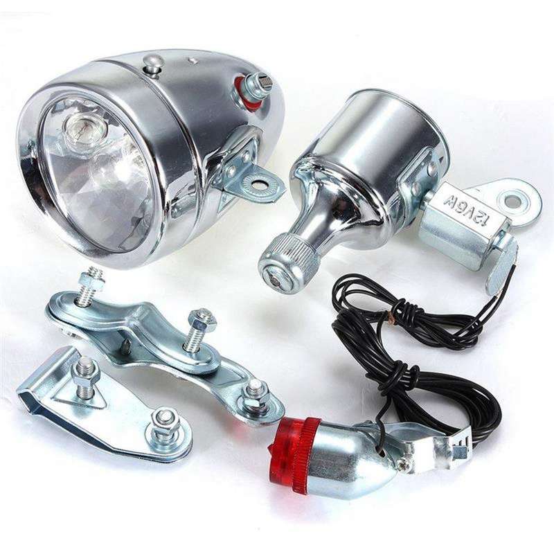 Bicycle Generator Modified Grinding Lamp Retro Headlight + Taillight, 12V 6W