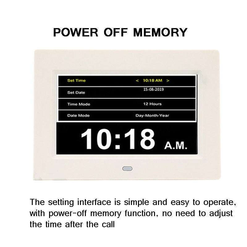 7-inch Digital Frame Calendar Day Clock Light Sensor Support Video and Picture Playback, EU Plug(...