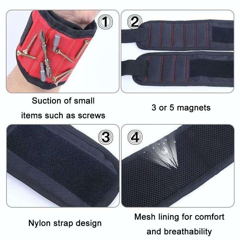 Electric Woodworking Multifunctional Powerful Magnetic Wrist Strap, Style: Three Rows Black