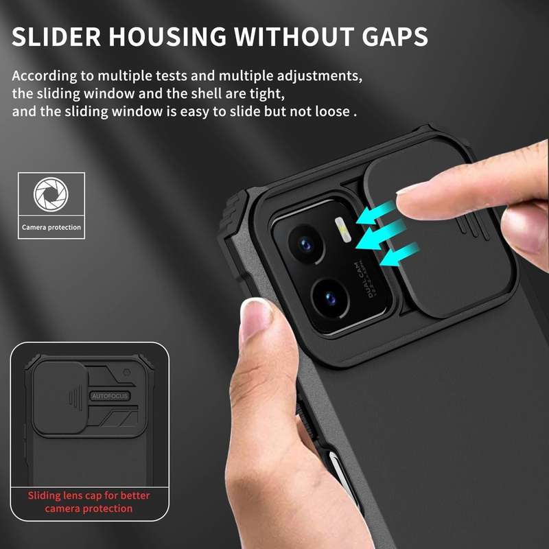 For vivo Y15s / Y15a Stereoscopic Holder Sliding Camshield Phone Case(Black)