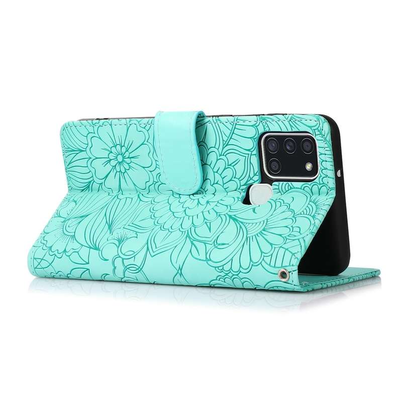 For Samsung Galaxy A21s Skin Feel Embossed Sunflower Horizontal Flip Leather Case with Holder & C...