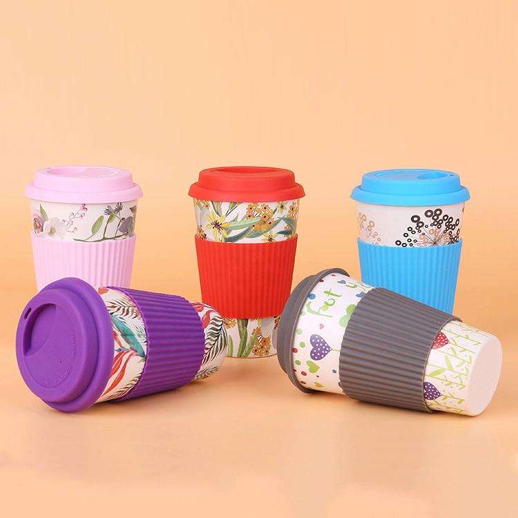 400ML Reusable Bamboo Fibre Coffee Cups Silicone Eco Friendly Travel Coffee Mugs(Red)