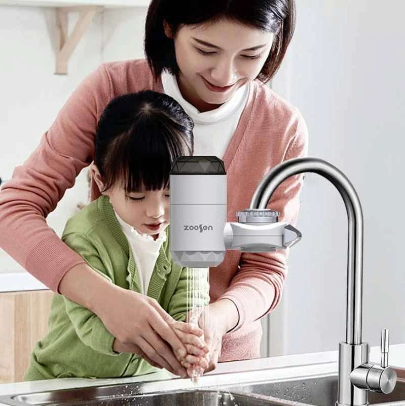 Zoosen Electric Hot Water Faucet Connection Type Instant Hot Water Faucet EU Plug, Style:White