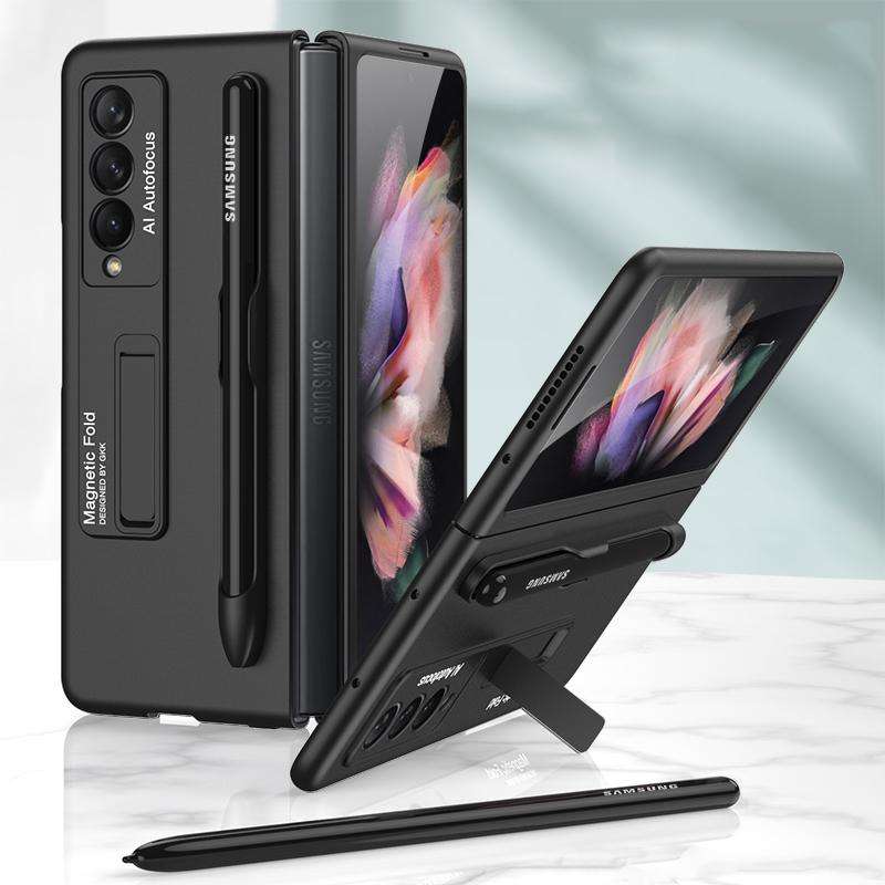 For Samsung Galaxy Z Fold3 5G GKK Ultra-thin PC Phone Flip Case with Holder & Pen Slot(Black)