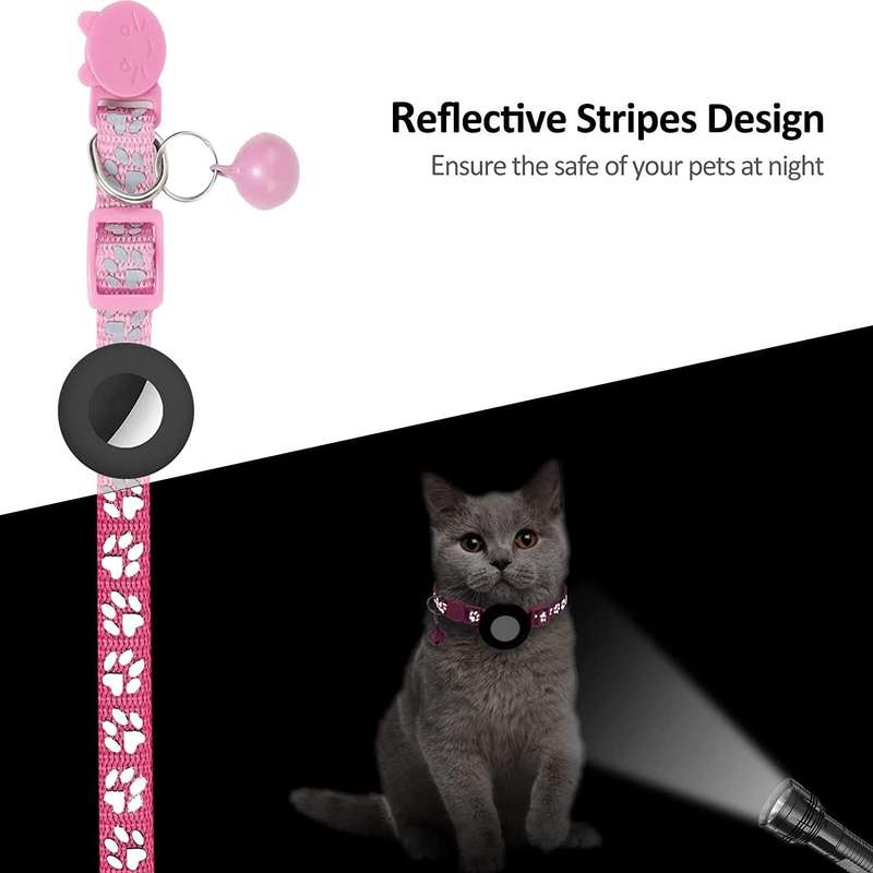Pet Cat Reflective Collar with Bell for Airtag Tracker(Pink)