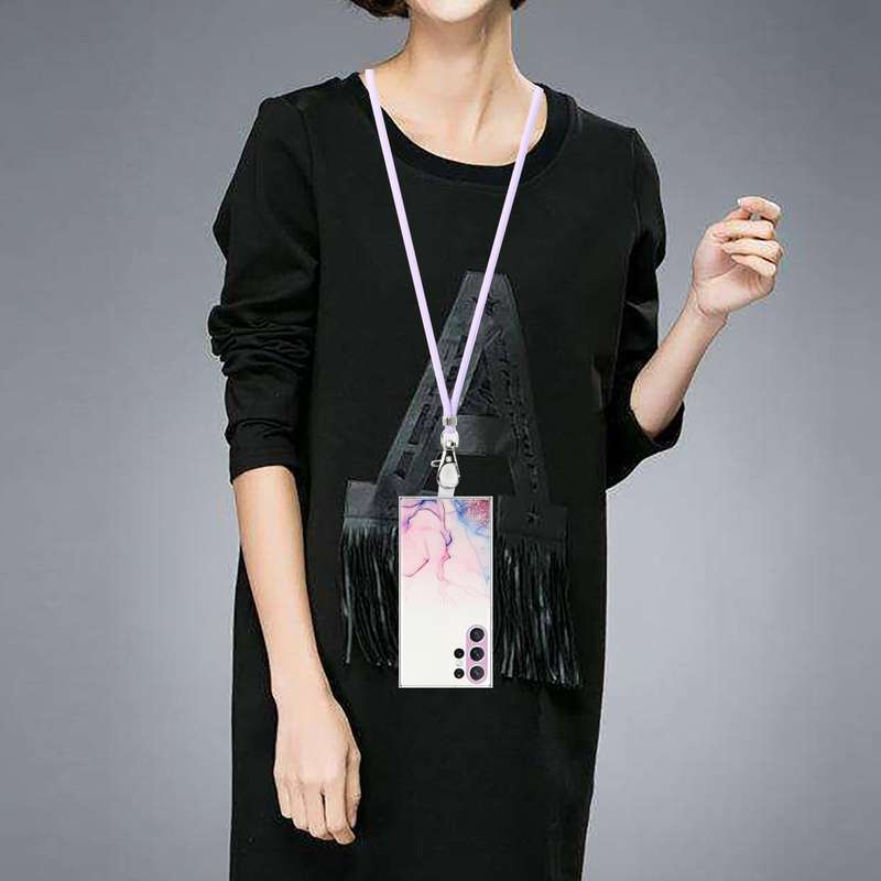 For Samsung Galaxy S23 Ultra 5G Hollow Marble Pattern TPU Shockproof Phone Case with Neck Strap R...