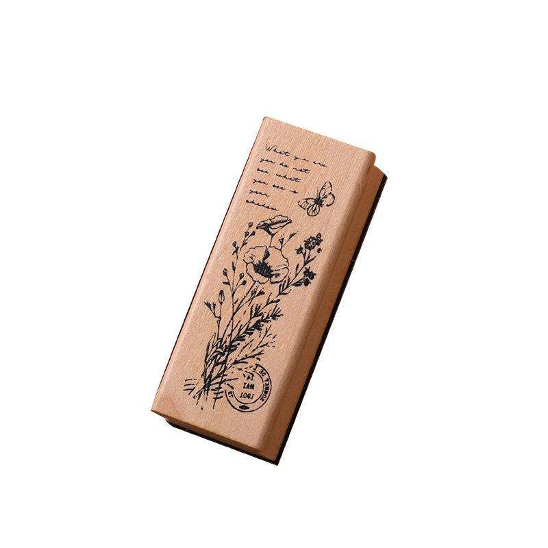 4 PCS Wooden Flowers and Plants Girl Stamp Fresh Plant Handbook DIY Decorative Stamp(Suzuran)