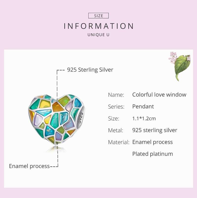 S925 Sterling Silver Heart Colorful Window Beads DIY Bracelet Necklace Accessories