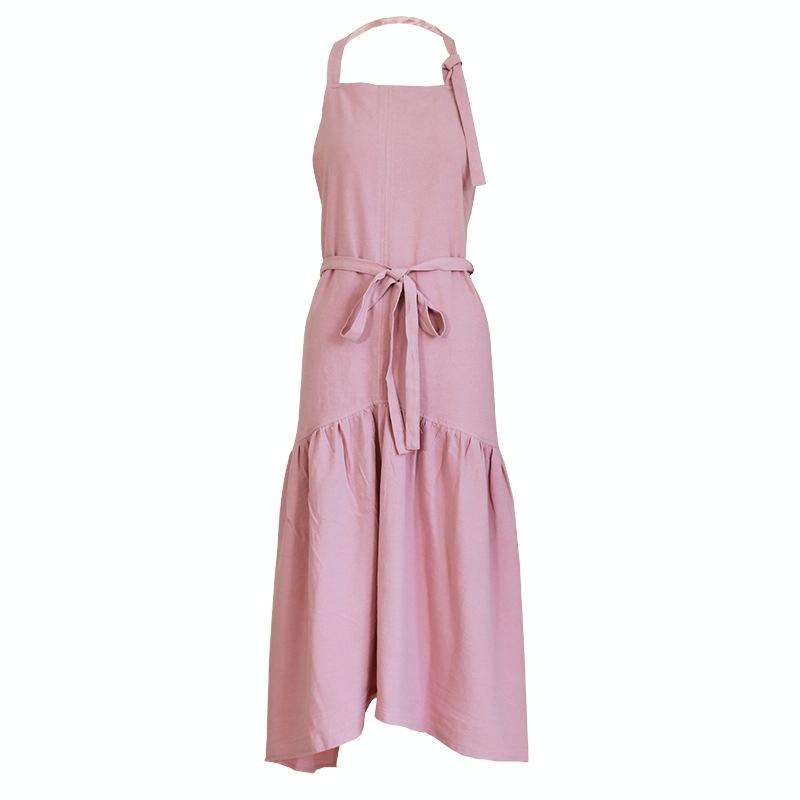 Cotton Linen Fishtail Long Slim Fit Apron Florist Manicure Shop Overalls(Pink)