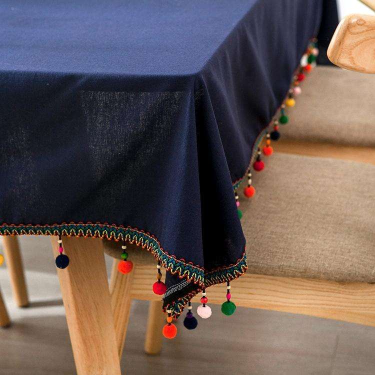 New Fashion European Ethnic Style Colorful Ball Tassel Cotton Tablecloth