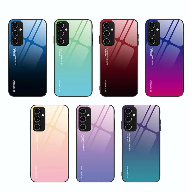 For Samsung Galaxy A34 5G Gradient Color Glass Phone Case(Pink Purple)