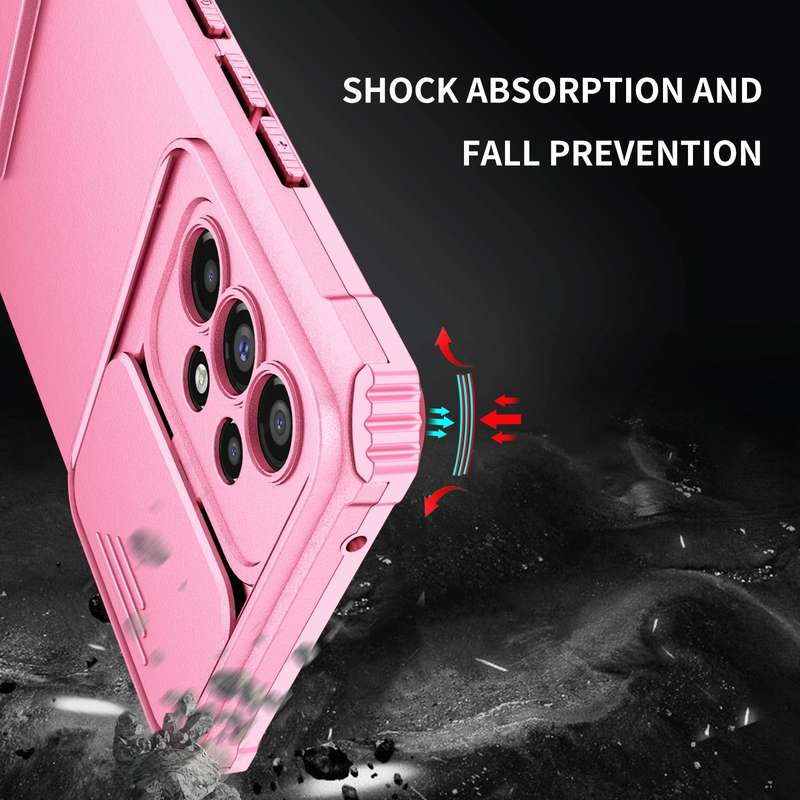 For Samsung Galaxy A53 5G Stereoscopic Holder Sliding Camshield Phone Case(Pink)