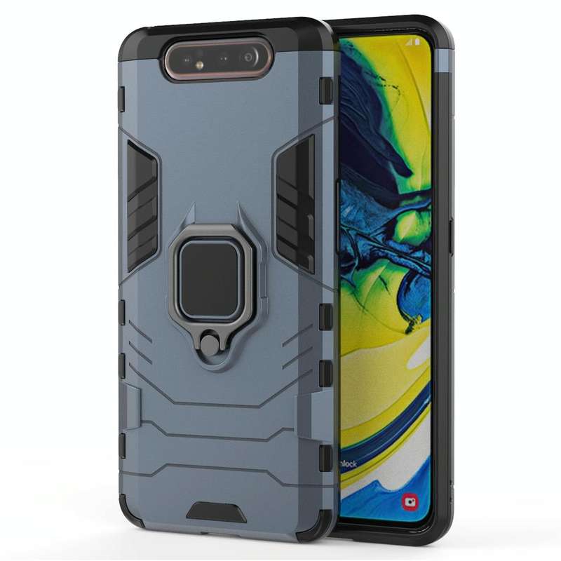PC + TPU Shockproof Protective Case for Galaxy A80 / A90, with Magnetic Ring Holder (Navy Blue)