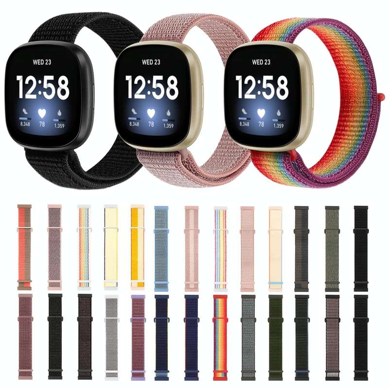 For Fitbit Versa 3 Nylon Rubber Buckle Watch Band(Powder Sand)